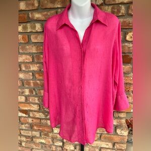 Coldwater Creek camp pink with collar, white 3/4 button rolled sleeves size 2x.